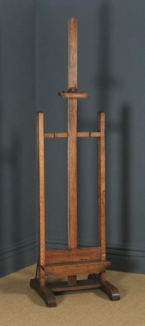 Large Antique English Edwardian Oak Artists Picture Painting Studio Easel (Circa 1910)
