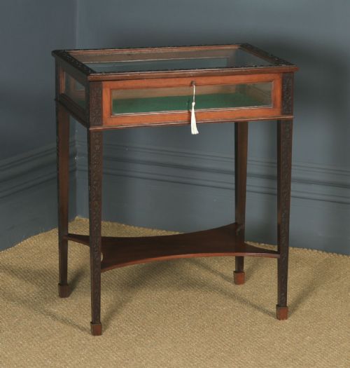 fig 1. Antique English Edwardian Chippendale Style Mahogany Glass Bijouterie Display Cabinet Table (Circa 1910)