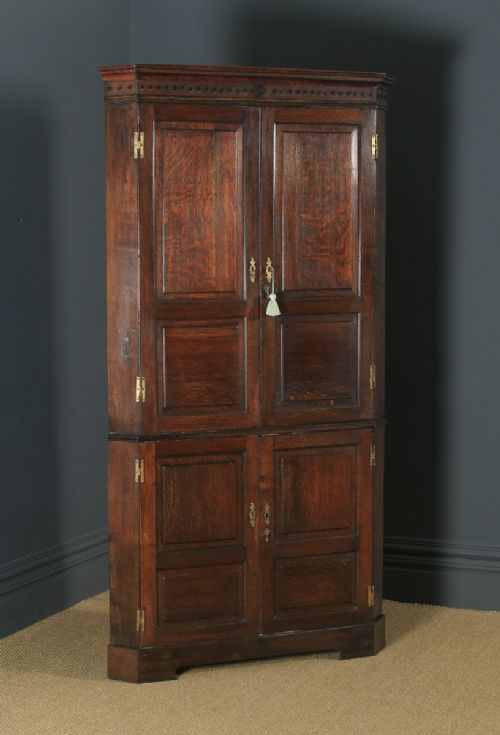 Antique English Georgian Oak Floor Standing Double Corner Cupboard (Circa 1780)