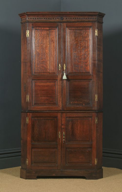 fig 1. Antique English Georgian Oak Floor Standing Double Corner Cupboard (Circa 1780)