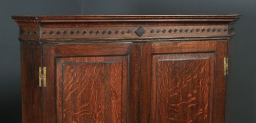 fig 2. Antique English Georgian Oak Floor Standing Double Corner Cupboard (Circa 1780)