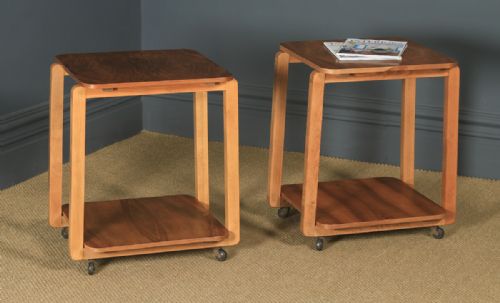 Pair of Art Deco English Walnut Square Two Tier Occasional Coffee Bedside Side Tables (Circa 1930)