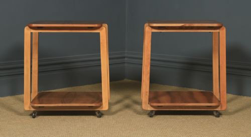 fig 2. Pair of Art Deco English Walnut Square Two Tier Occasional Coffee Bedside Side Tables (Circa 1930)