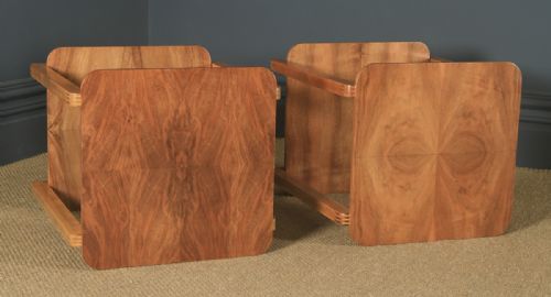 fig 3. Pair of Art Deco English Walnut Square Two Tier Occasional Coffee Bedside Side Tables (Circa 1930)