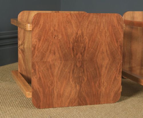 fig 4. Pair of Art Deco English Walnut Square Two Tier Occasional Coffee Bedside Side Tables (Circa 1930)
