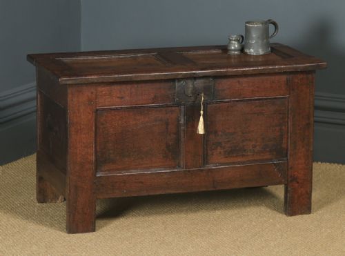 Antique English 18th Century Georgian Oak Joined & Panelled Coffer Chest Blanket Box Trunk (Circa 1720)
