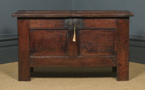 fig 2. Antique English 18th Century Georgian Oak Joined & Panelled Coffer Chest Blanket Box Trunk (Circa 1720)