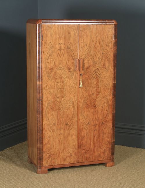 Antique English Art Deco Figured Walnut Two Door Wardrobe (Circa 1930)