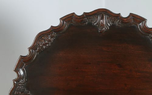 fig 5. Antique Georgian Chippendale Style English Mahogany Tilt Top Bird Cage Pie Crust Tripod Table (Circa 1910)