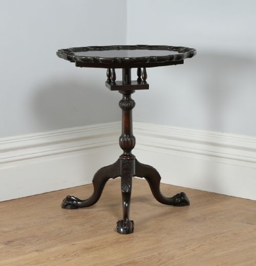 fig 3. Antique Georgian Chippendale Style English Mahogany Tilt Top Bird Cage Pie Crust Tripod Table (Circa 1910)