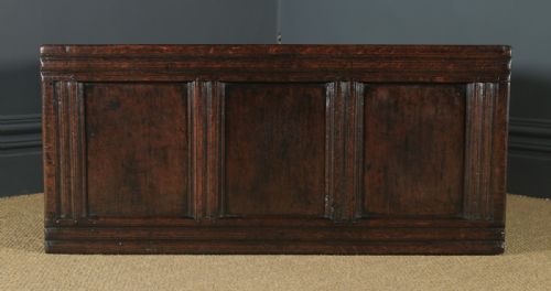 fig 6. Antique English 17th Century Charles II Oak Inlaid Triple Panel Yorkshire Coffer (Circa 1680)