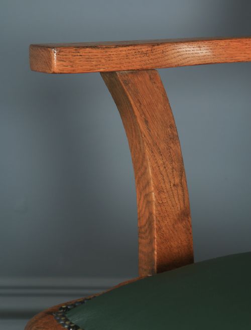 fig 6. Antique English Edwardian Oak & Green Leather Revolving Office Desk Arm Chair (Circa 1910)