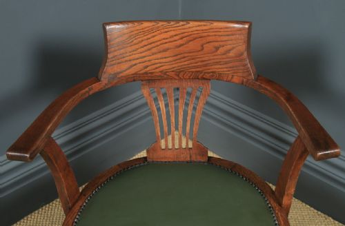 fig 5. Antique English Edwardian Oak & Green Leather Revolving Office Desk Arm Chair (Circa 1910)
