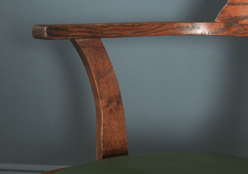 fig 6. Antique English Edwardian Oak & Green Leather Revolving Office Desk Arm Chair (Circa 1910)