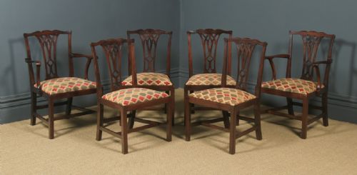 Antique English Set of Six 6 Georgian Chippendale Mahogany Dining Chairs (Circa 1800)