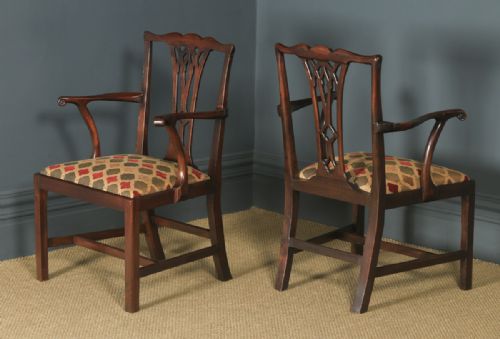 fig 5. Antique English Set of Six 6 Georgian Chippendale Mahogany Dining Chairs (Circa 1800)