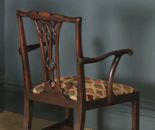 fig 8. Antique English Set of Six 6 Georgian Chippendale Mahogany Dining Chairs (Circa 1800)