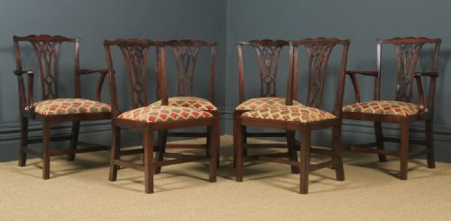 fig 1. Antique English Set of Six 6 Georgian Chippendale Mahogany Dining Chairs (Circa 1800)
