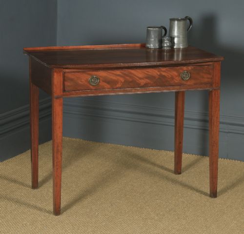 Antique English Edwardian Georgian Regency Style Flame Mahogany Bow Front Side / Writing Table (Circa 1910)