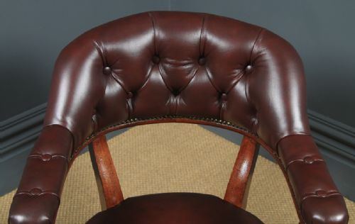 fig 5. Antique English Victorian Mahogany & Burgundy Red Leather Revolving Office Desk Arm Chair (Circa 1880)