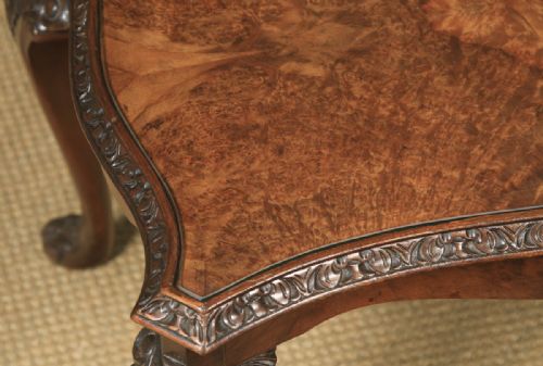 fig 4. Antique English Queen Anne Style Carved Burr Walnut & Glass Coffee Table (Circa 1920)