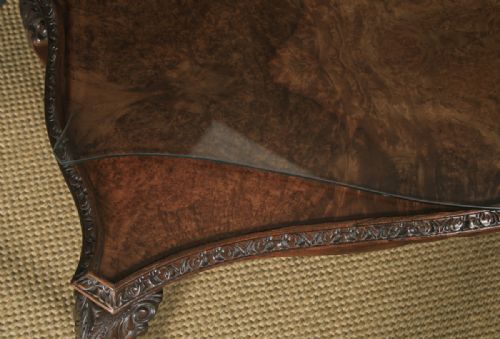 fig 5. Antique English Queen Anne Style Carved Burr Walnut & Glass Coffee Table (Circa 1920)