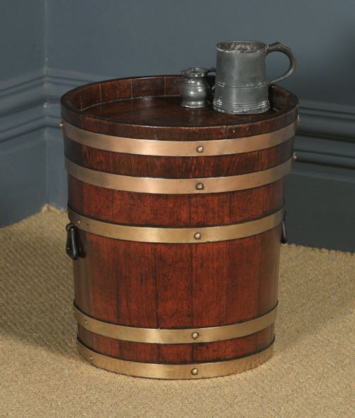Antique English Victorian Oak & Brass Bound Barrel by R. A. Lister & Co. (Circa 1890)