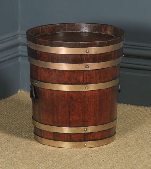 fig 1. Antique English Victorian Oak & Brass Bound Barrel by R. A. Lister & Co. (Circa 1890)
