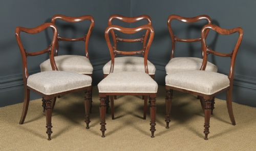 Antique English Victorian Set of Six 6 Mahogany Balloon Back Dining Chairs (Circa 1860)