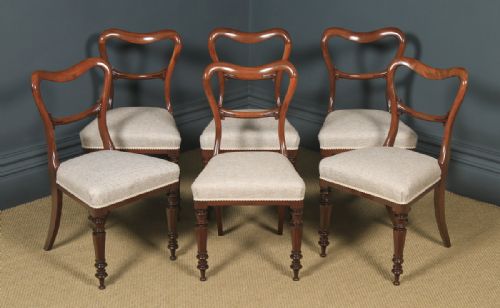 fig 1. Antique English Victorian Set of Six 6 Mahogany Balloon Back Dining Chairs (Circa 1860)