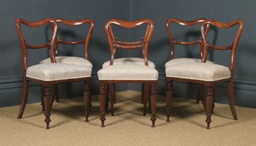 fig 2. Antique English Victorian Set of Six 6 Mahogany Balloon Back Dining Chairs (Circa 1860)