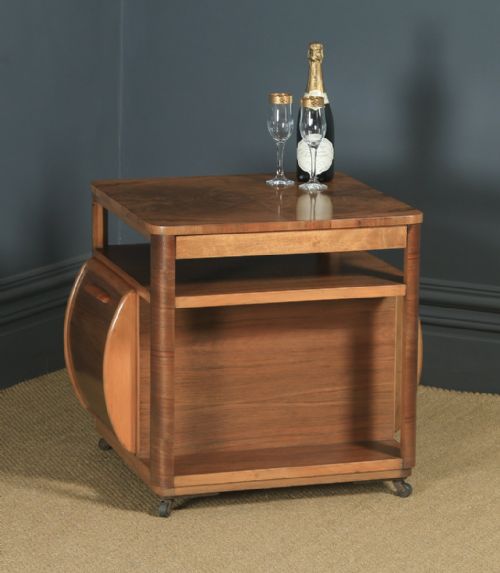 fig 1. Antique English Art Deco Figured Walnut Drinks Table by Incorporall (Circa 1930 – 1940)