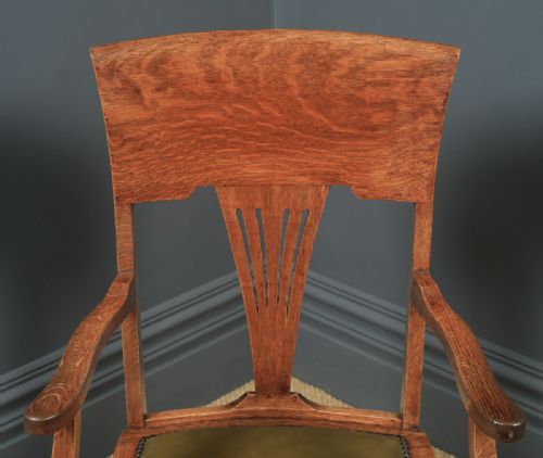 fig 5. Antique English Edwardian Art Nouveau Oak & Leather Revolving Office Desk Arm Chair (Circa 1910)