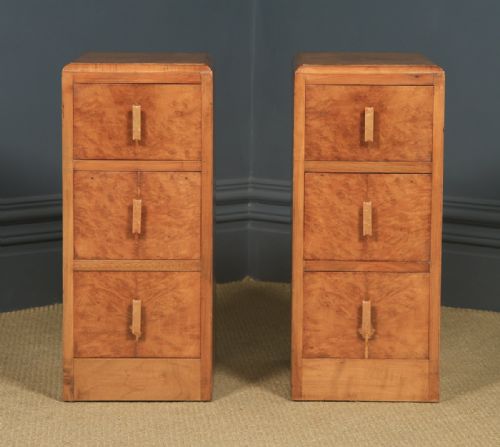 fig 2. Antique English Pair of Art Deco Figured Walnut Bedside Chests (Circa 1930)