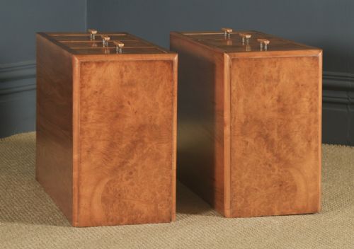fig 3. Antique English Pair of Art Deco Figured Walnut Bedside Chests (Circa 1930)