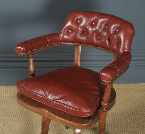 fig 2. Antique English Victorian Mahogany & Red Leather Revolving Office Desk Arm Chair (Circa 1880)