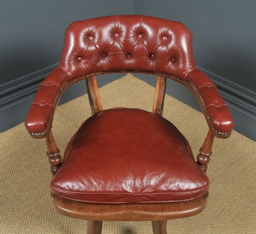 fig 3. Antique English Victorian Mahogany & Red Leather Revolving Office Desk Arm Chair (Circa 1880)
