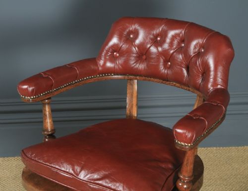 fig 4. Antique English Victorian Mahogany & Red Leather Revolving Office Desk Arm Chair (Circa 1880)