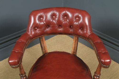 fig 5. Antique English Victorian Mahogany & Red Leather Revolving Office Desk Arm Chair (Circa 1880)