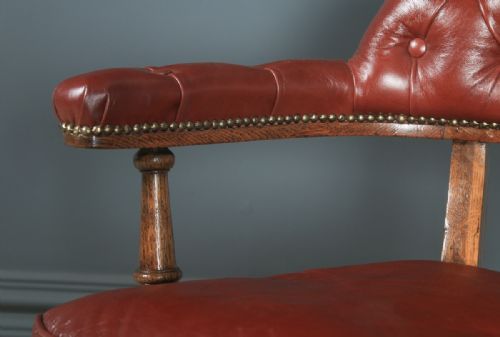 fig 6. Antique English Victorian Mahogany & Red Leather Revolving Office Desk Arm Chair (Circa 1880)