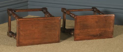 fig 2. Antique English Pair of 17th Century Style Solid Oak Joint Stools (Circa 1920)