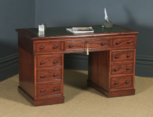 Antique English Victorian 4ft Mahogany & Leather Pedestal Office Desk (Circa 1860)