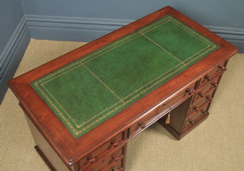 fig 4. Antique English Victorian 4ft Mahogany & Leather Pedestal Office Desk (Circa 1860)