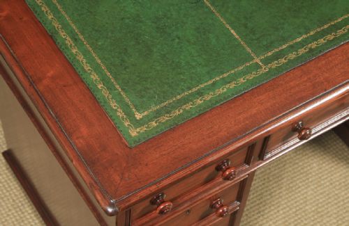 fig 5. Antique English Victorian 4ft Mahogany & Leather Pedestal Office Desk (Circa 1860)