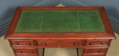 fig 6. Antique English Victorian 4ft Mahogany & Leather Pedestal Office Desk (Circa 1860)