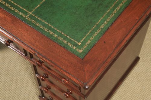 fig 7. Antique English Victorian 4ft Mahogany & Leather Pedestal Office Desk (Circa 1860)