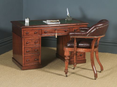 fig 1. Antique English Victorian 4ft Mahogany & Leather Pedestal Office Desk (Circa 1860)