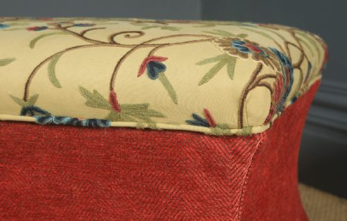 fig 6. Antique English Victorian Mahogany & Crewel Work Concave Ottoman Box Stool Trunk (Circa 1870)