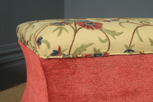 fig 5. Antique English Victorian Mahogany & Crewel Work Concave Ottoman Box Stool Trunk (Circa 1870)