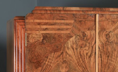 fig 2. Antique English Art Deco Figured Walnut Inlaid Two Door Wardrobe (Circa 1930)
